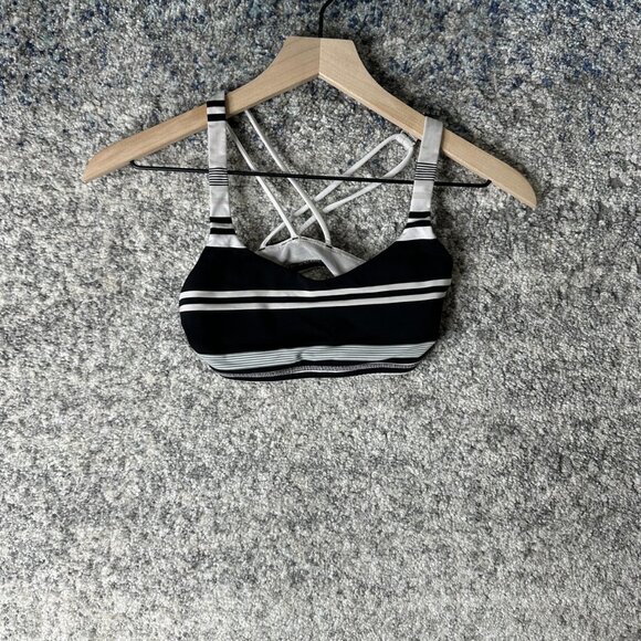 Lululemon Other - Lululemon Sports Bra Womens 2 Black White Strappy Crossback Striped Yoga Gym